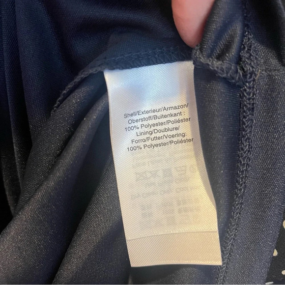 DKNY Navy Blue Polka Dot Collared Fit & Flare Long Sleeve Midi Dress Sz 6 - Picture 7 of 10